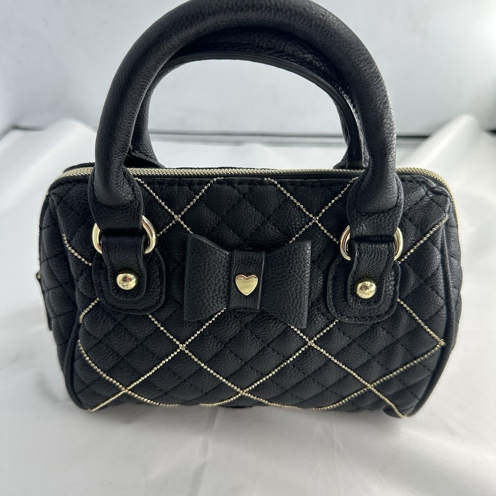 Betsey Johnson Mini Tote Bag, Black Quilted Faux Leather